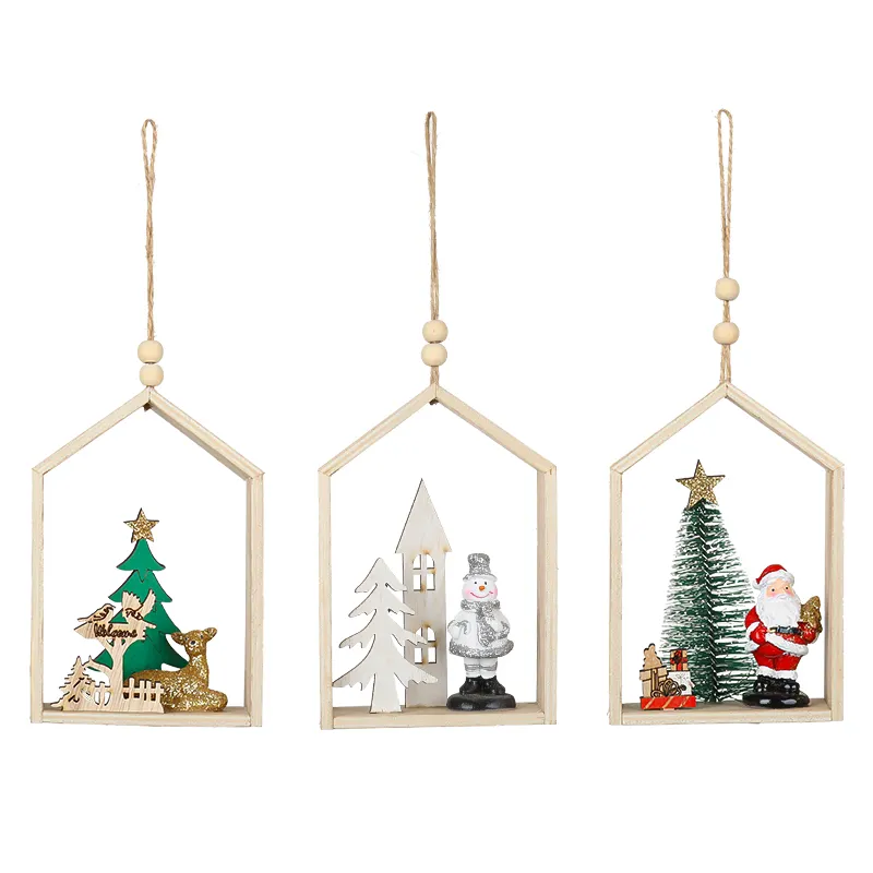 Feliz Navidad Artículos promocionales Muñeco de nieve de madera Reno Pared Ventana Árbol Decoración colgante