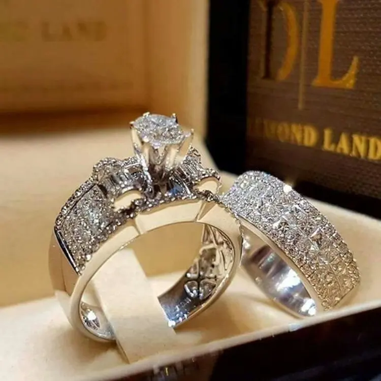 2021 New luxury fashion brilliant crown zircone ring set gioielli donna eternity wedding fidanzamento coppia anelli coordinati