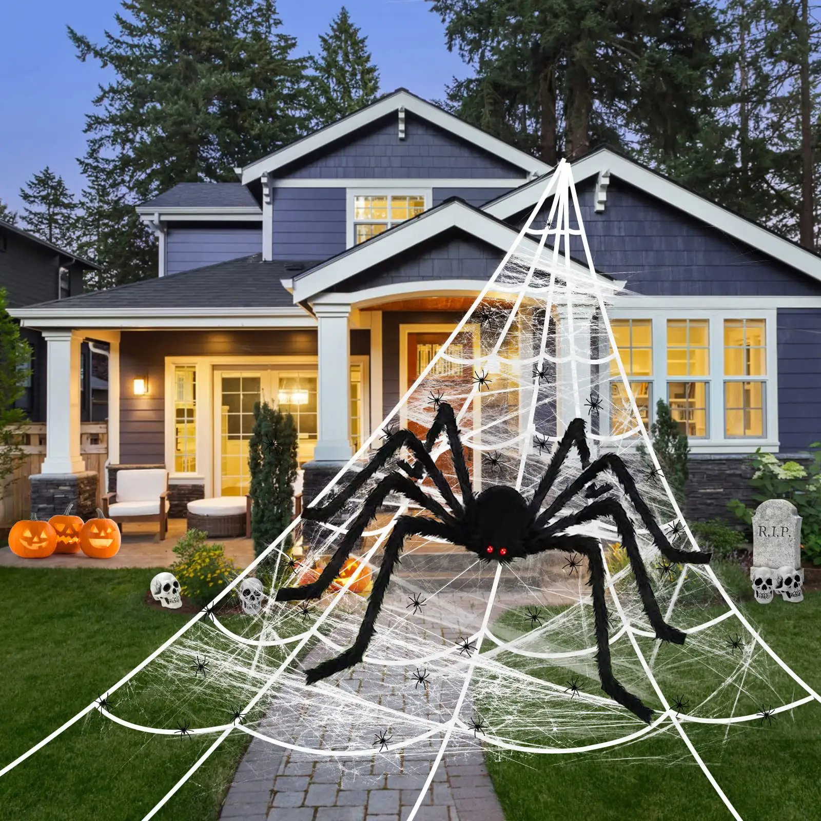 Halloween nueva tela de araña triángulo web simulación de gran tamaño felpa araña fantasma Festival decoración interior y exterior