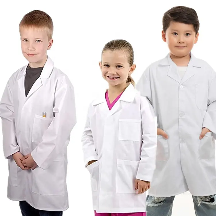 Traje de meninas unissex, vestido de crianças para fingir, fantasia de cientista, unisex, personalizado, branco ou de laboratório, uniforme de médico