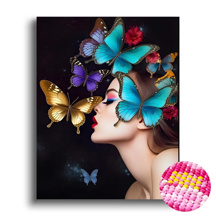 Venta caliente hermosa chica elegante mariposa diamante pintura kit diamante arte pintura kit para niños