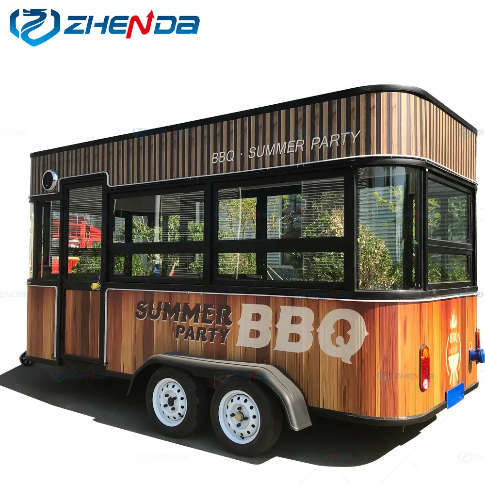 ZD-FT12 Woody Chocolate style multi-function food cart/ BBQ Dinner Ice Cream Grill mobile snack food truck with good price
