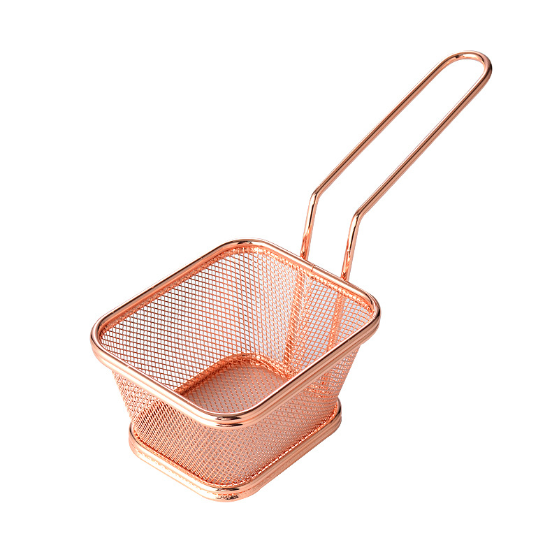 Cesta de malla densa pequeña y cuadrada (oro rosa)