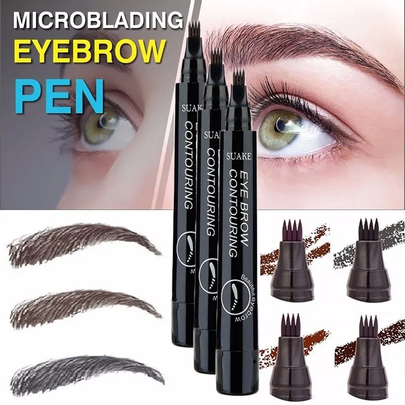 5 Kleuren Wenkbrauw Pen Waterdicht 4 Vork Tip Wenkbrauw Tattoo Potlood Langdurige Natuurlijke Donkerbruin Liquid Eye Brow Potlood