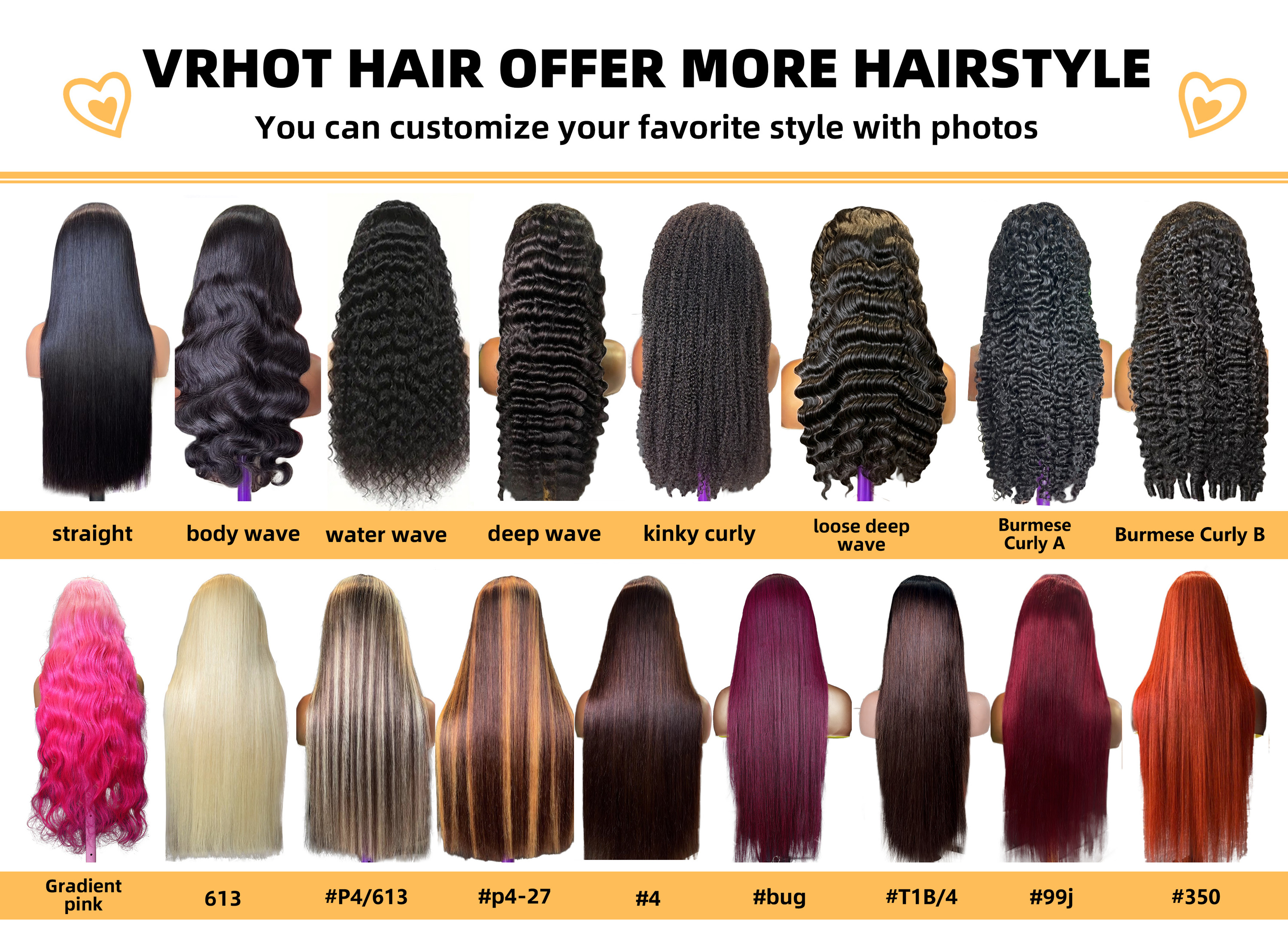 VR HOT Human Hair Wigs Texture and Color
