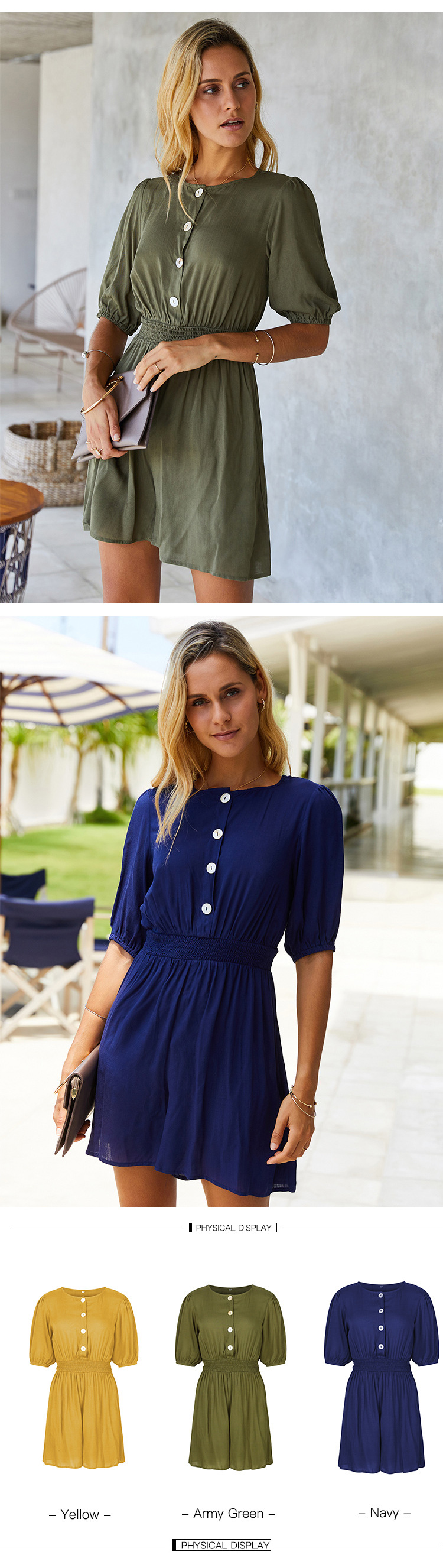 2021 Manufacturer New fashion design Summer elastic waist button top half sleeves Square Collar solid short Jumpsuits