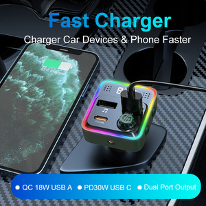 C71 Wireless Car Kit <span class=keywords><strong>Bluetooth</strong></span> MP3 Transmissor FM PD30W QC3.0 Carregador de carro USB com iluminação ambiente e função mãos-livres