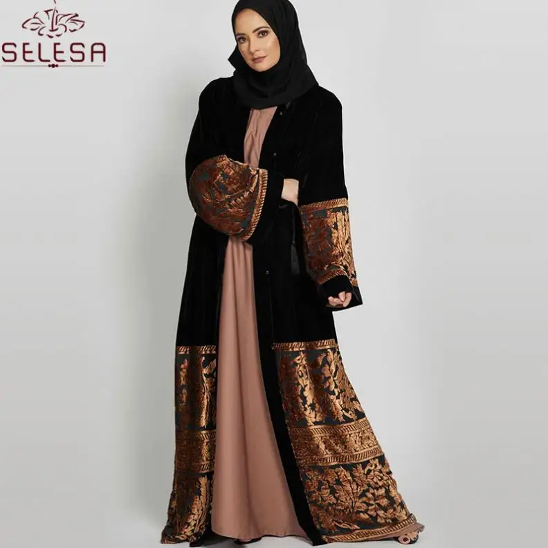 Diseño moderno de dama de honor vestidos de chica musulmana foto Sexy vanidad mujeres ropa islámica Abaya tela