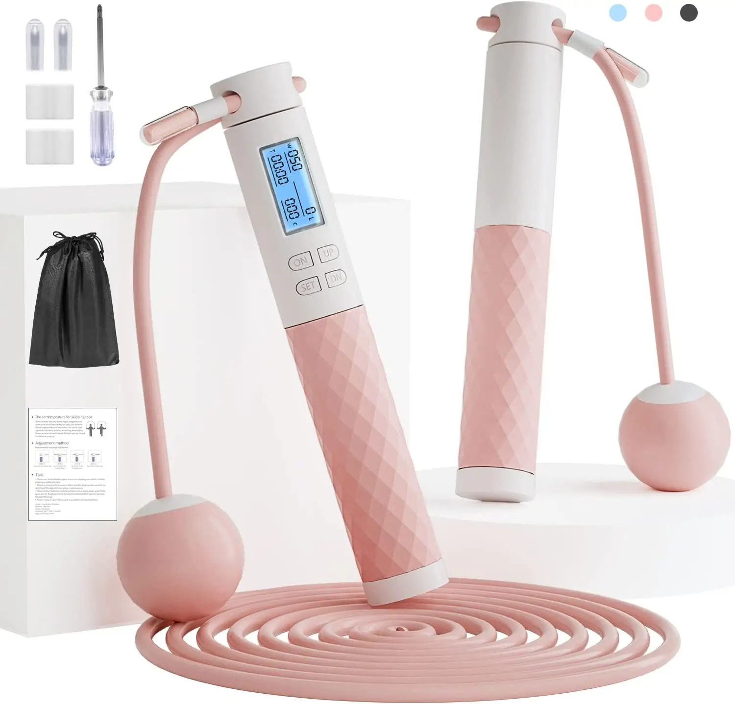 Corde per saltare Fitness con contatore di Calorie e manici in Silicone per donna uomo bambini con palla Cordless veloce e 9.2 piedi