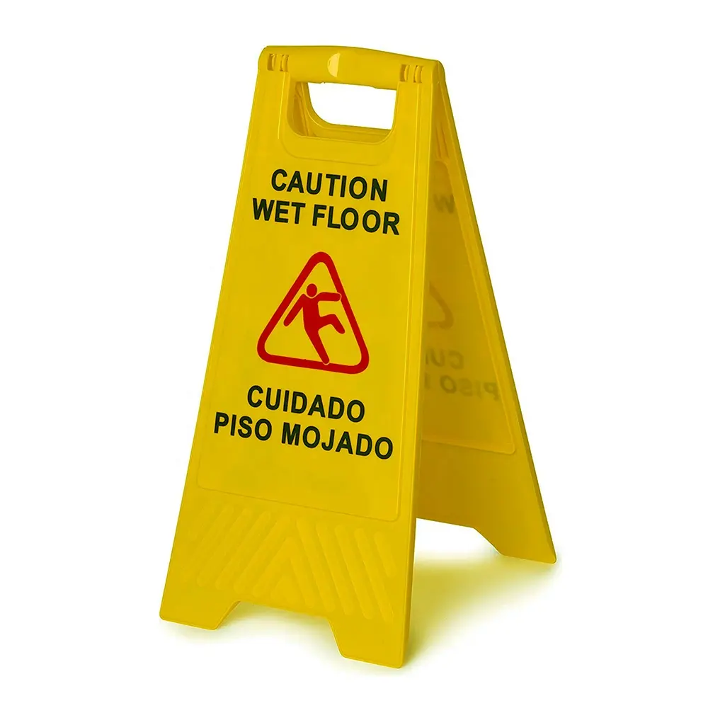 O-Cleaning Two-Sided Wet Floor Caution Sign English/Spanish,Fold-Out Biligual Floor Safety Warning Sign For Mall/Supermarket