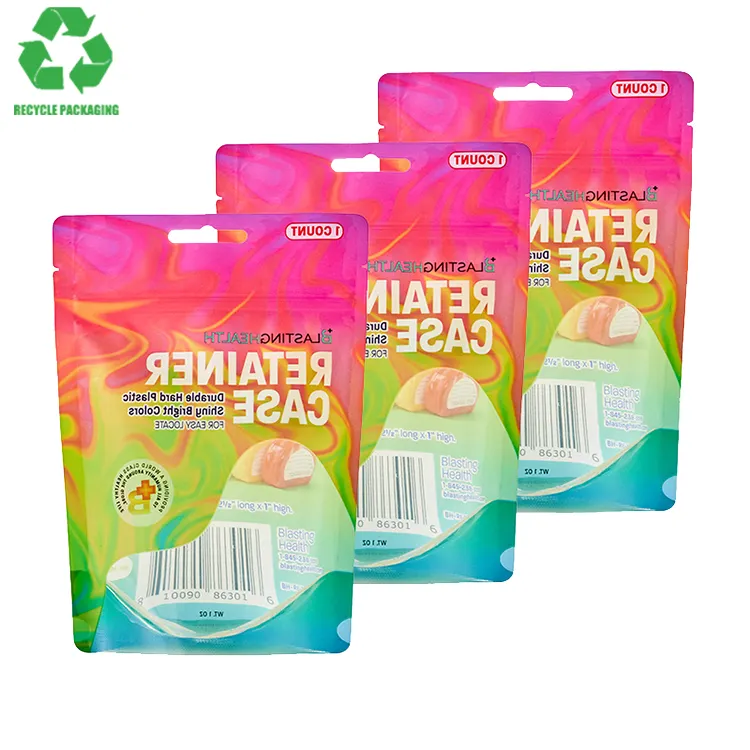 Sacos de plástico para lanches, nozes e doces, sacos de material de embalagem flexível 100% recicláveis personalizados 500g 70 microns roxos PCR-PE