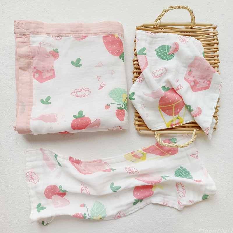 Serviette fraise ROSE + mouchoir long + mouchoir carré