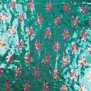 刺繍キラキラ多色グリーンスパンコールドレス用2025カスタムラグジュアリー<span class=keywords><strong>5mm</strong></span> 3Dフローラルチュールメッシュスパンコール生地