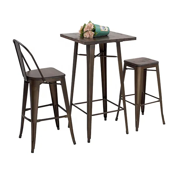 Moderno banco de bar e mesa de Café de Alta qualidade conjunto de aluguer de cozinha de metal conjunto de mesa de jantar com cadeiras