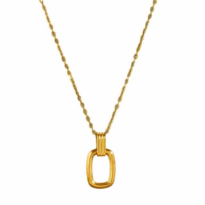18K PVD Gold Stainless Steel Geometric Double Ring Pendant Necklace for Women | Minimalist Twist Rope Chain | Hypoallergenic