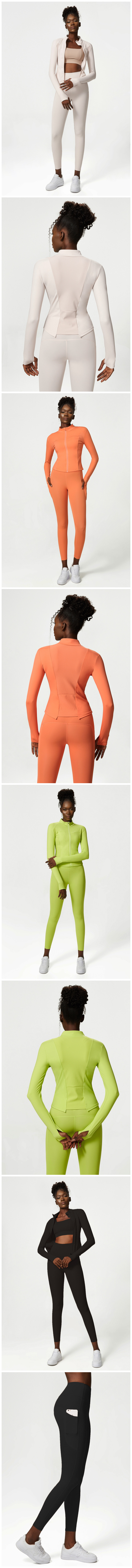 High Collar Fitness Long Sleeve Wear Set Zipper Running Jacket Yoga Pants With Pockets Leggings For Women 2pcs Workout Clothing