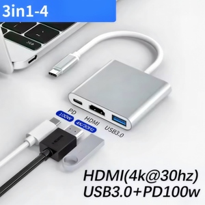 旅行适配器计算机硬件软件3.1类型C至4K HDMI USB 3.0 3合1 USB C扩展坞集线器 - Product Image 4
