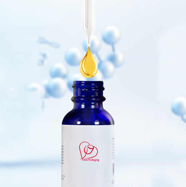 60ml Cylinder Round Blue Glass Empty Bottle Skincare Packaging with Black Dropper for Cosmetic Perfume Oil Eyelashes Extension