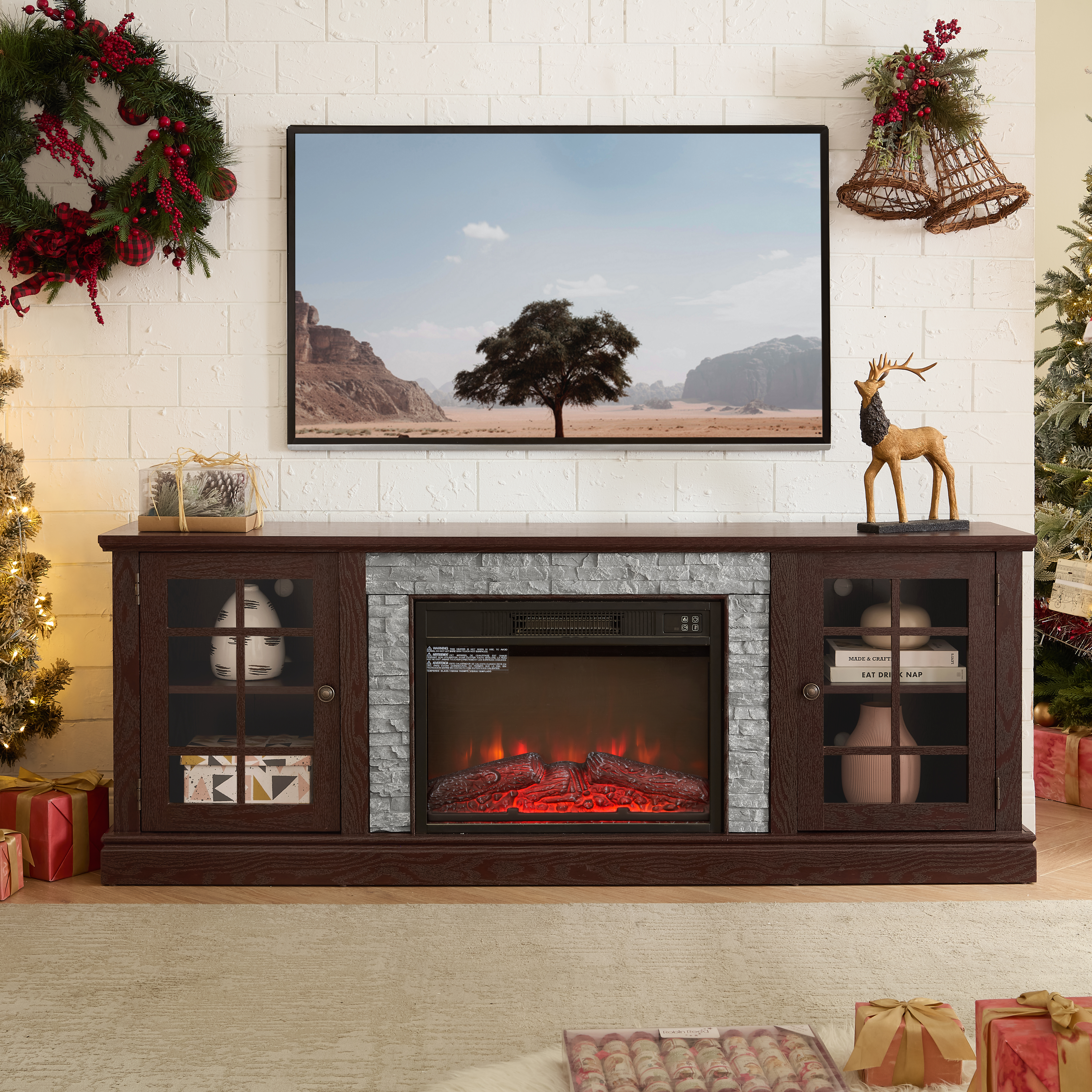 Cherry + MDF + glass + 23' fireplace
