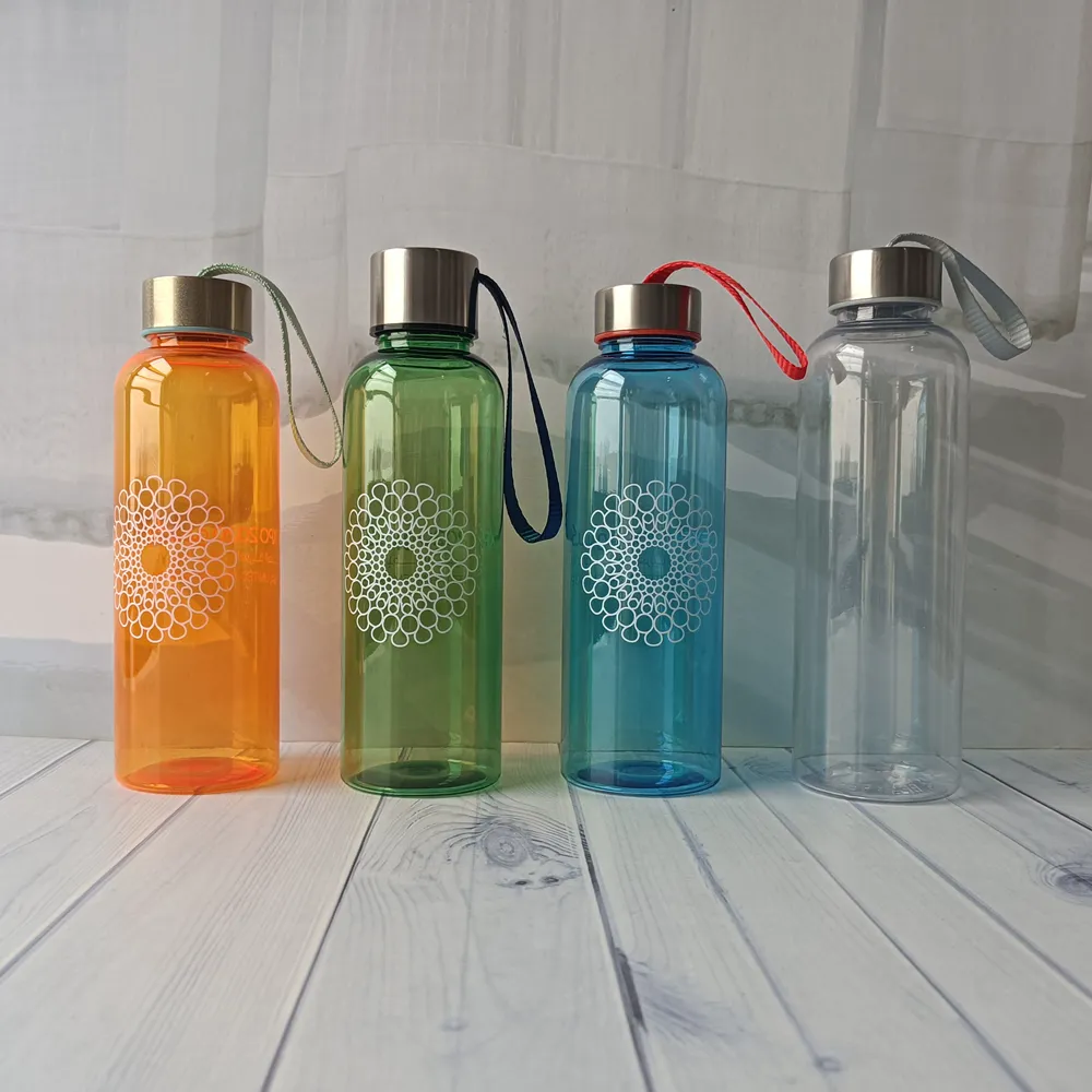 Botella de agua transparente Tritan, libre de BPA, deportiva, de plástico