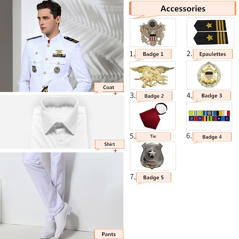 White jacket+Pants+Shirt+7 accessories