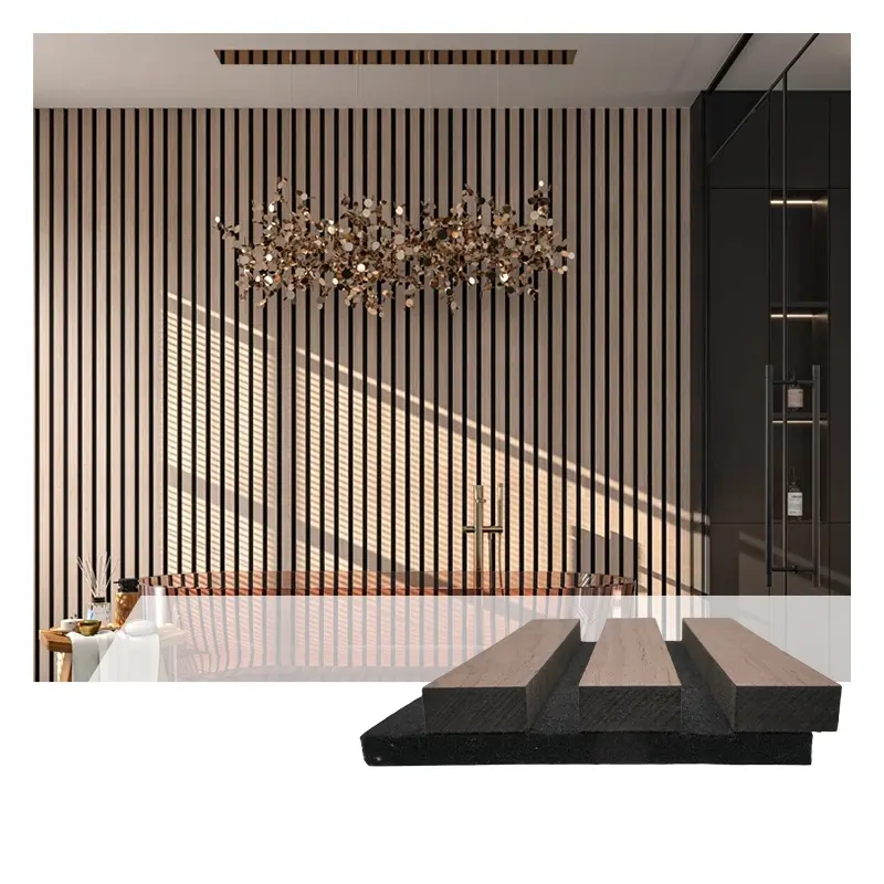 Venta caliente 3000*600mm Paneles de pared de madera de listón acústico de nogal natural Absorbente de sonido