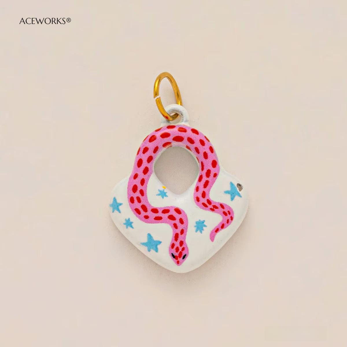 Pink Spotted Snake Heart Charm