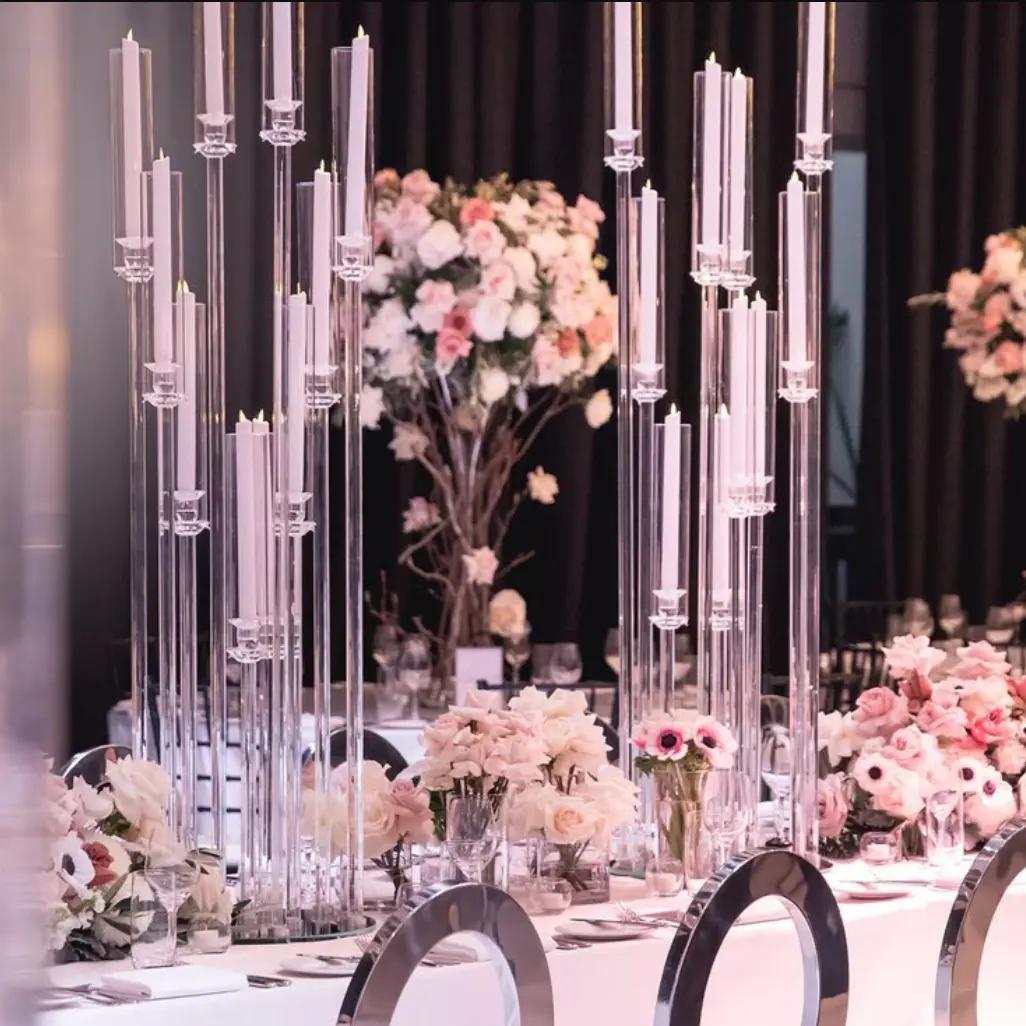 Clear Acrylic Candle Holder Wedding Centerpieces Table Decorations Candlestick Flower Stand Crystal Decor Wedding Candelabra