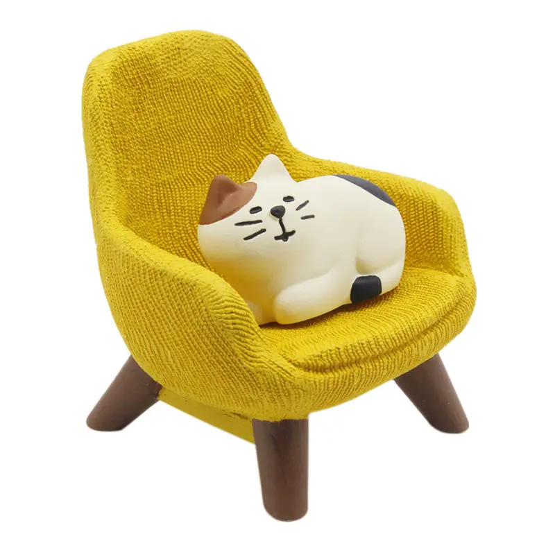 Resina personalizado bonito cartoon mini decoração interior cadeiras escultura com gato