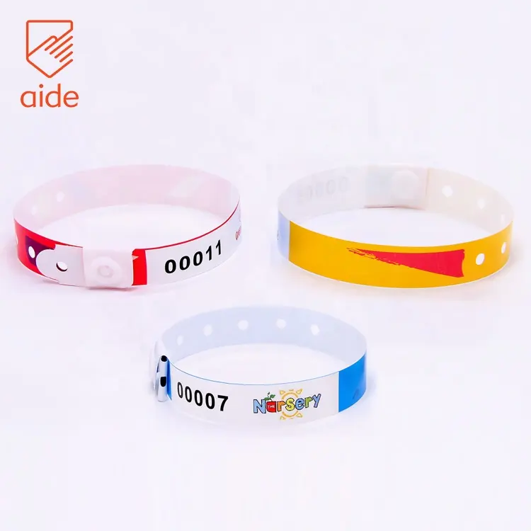 Bracelet à rabat en Pvc rigide pour hôtel, montre imprimée imperméable en plastique, événements, fête, entrée