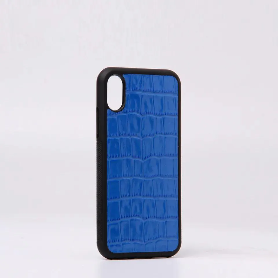 Custom Made luxo azul gravado falso crocodilo genuíno couro couro celular caso para Iphone X 11 12 13 14 15 Pro Max