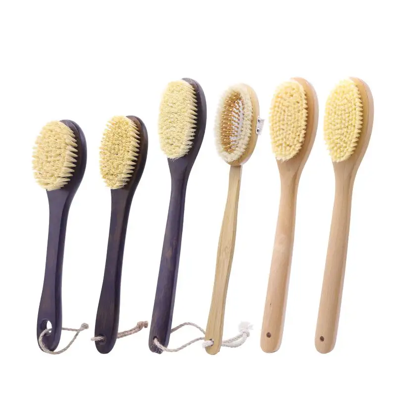 Brosse pour le corps à sec pour ensembles de douche Manche en bois combiné avec poils naturels de résistance moyenne Exfoliation Supprimer