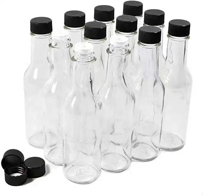 5オンス150ml透明ガラス瓶ブラックスパイラルプラスチックキャップチリソースケチャップガラス瓶キッチン用