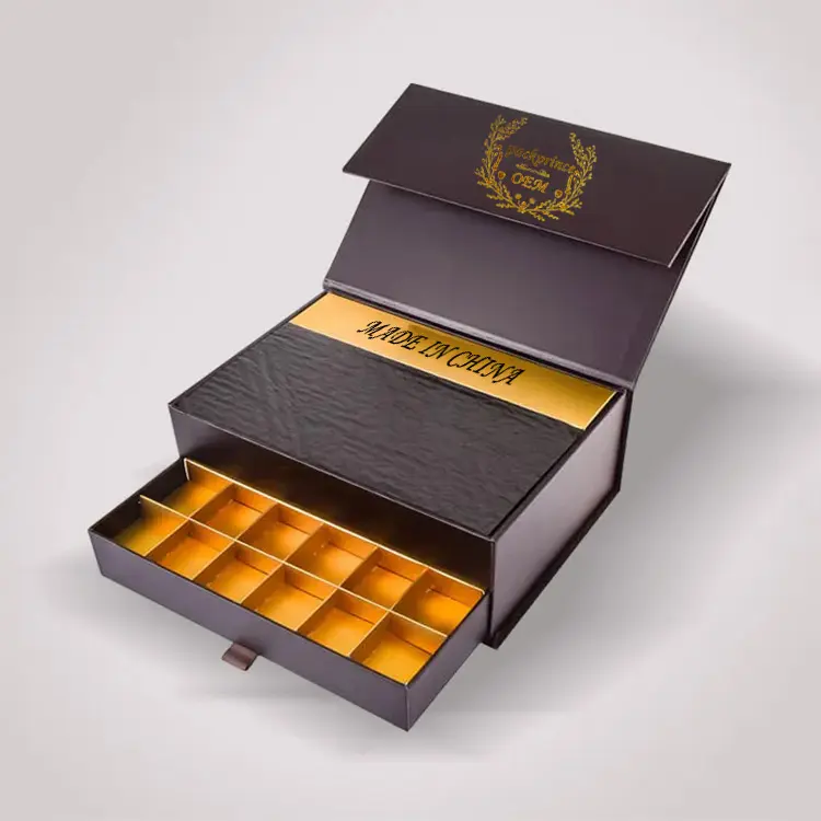 Cajas de Chocolate magnéticas de lujo, divisores de 4 filas de grado alimenticio, personalizado, Ramadán San Valentín, surtido de Cajas de Regalo