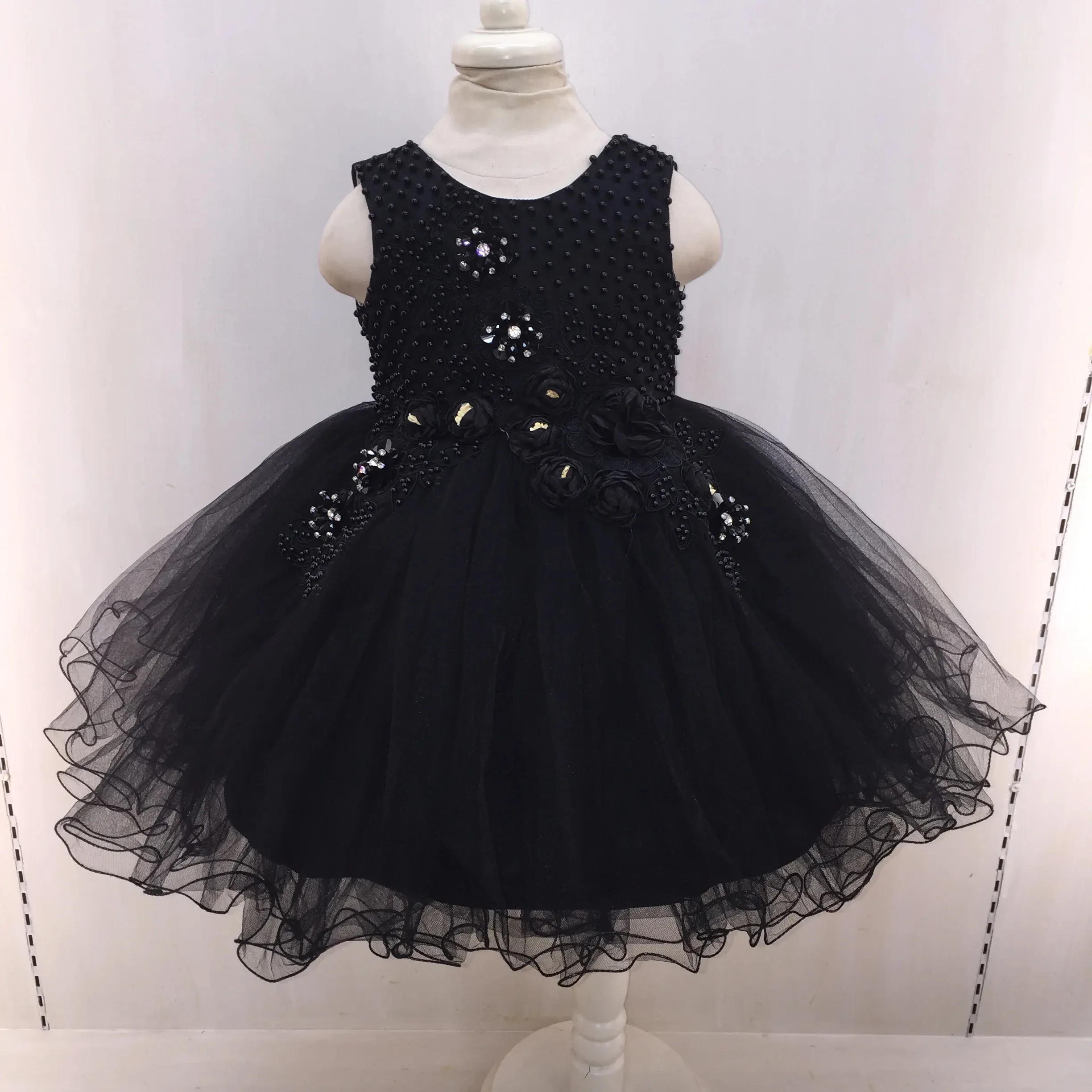 Nuevo vestido negro para Niñas para niños grandes y medianos vestido de novia de flores para niños niña princesa vestido de alta calidad para niños