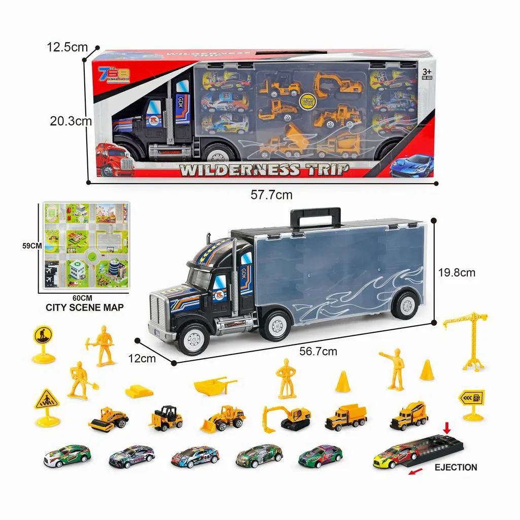 Caja de almacenamiento para vehículos de juguete, contenedor de plástico fundido a presión, tienda de maquinaria móvil, juguetes de aleación, estacionamiento de camiones de construcción