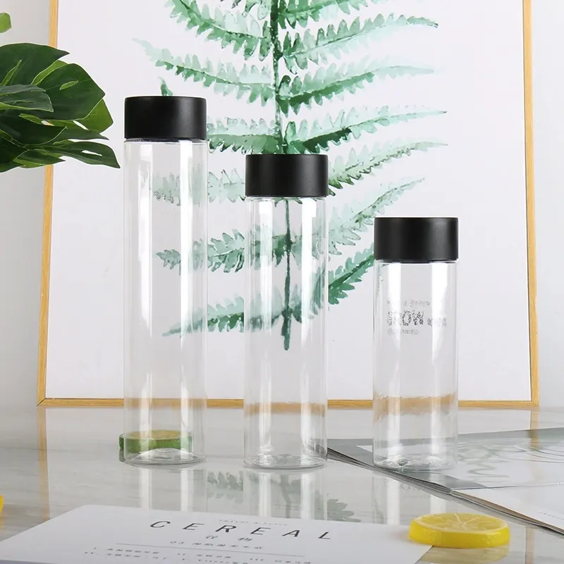 Großhandel Einweg Pet Plastic Juice Getränke flasche Leere transparente Plastik wasser flasche Schlanker mit Deckel Getränke flasche