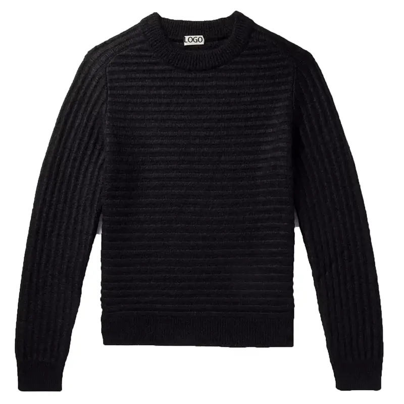 Sweater Wool Hitam Slim-Fit Pria, Sweater Wool Warna Solid Slim-Fit Musim Dingin 2021, Sweater Wool Lengan Panjang untuk Pria
