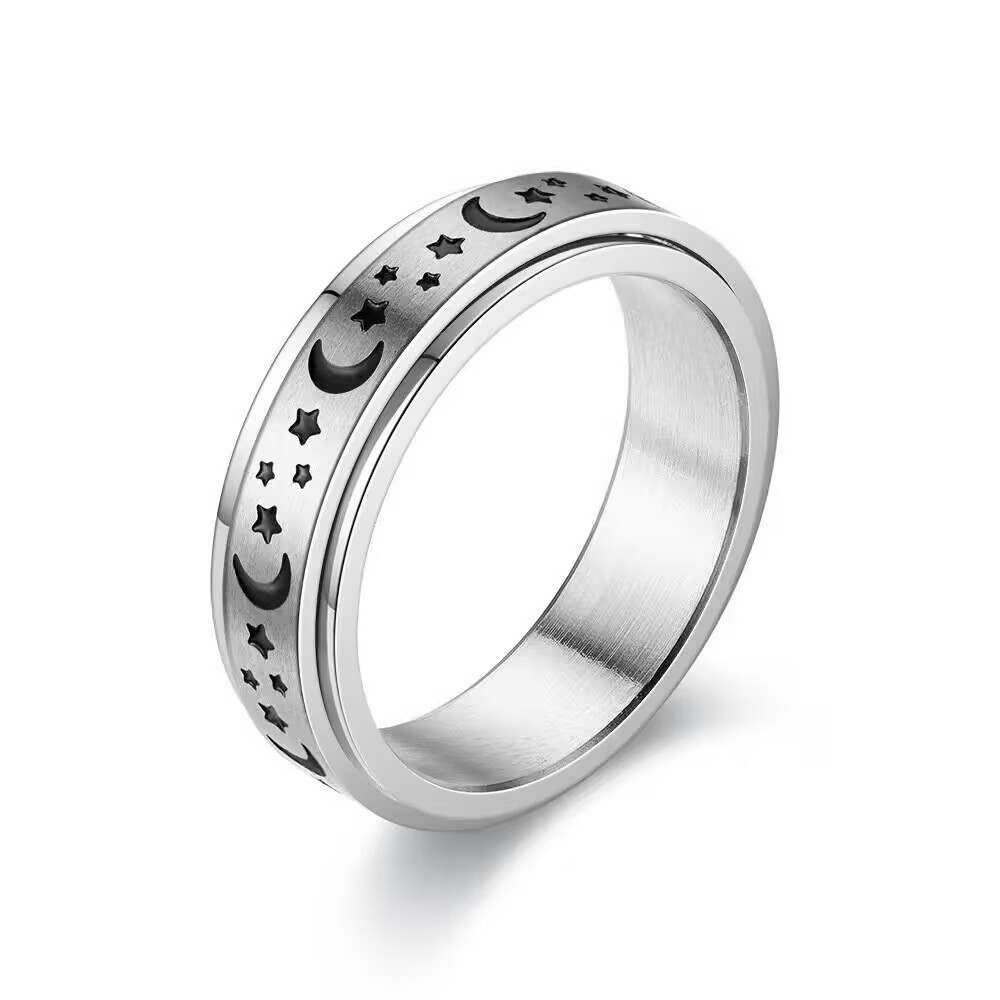 1. 6mm - Rotating Star and Moon, Steel Color