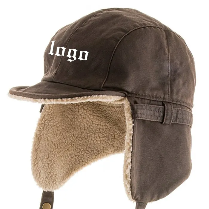 Logotipo personalizado inverno earflat cordeiro orelha flap espuma chapéu aviador piloto chapéu para homens