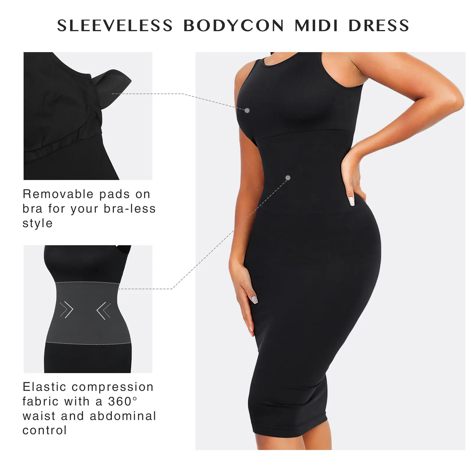 Custom Logo Women Midi Basic Sleeveless Soft Lounge Slip Dresses Women Lady Elegant Bodycon Dresses For Women Tummy Control