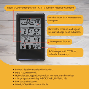 Weather Forecaster Reloj digital multifuncional Temperatura y humedad equipado con sensores para estaciones meteorológicas domésticas - Product Image 2