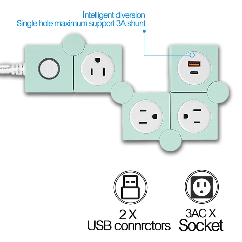 Trending Smart Power Strip 20W presa universale per cavo di prolunga multiplo con USB e connettore di tipo C