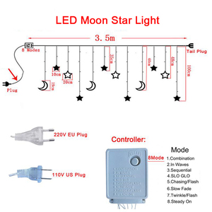 防水Rgb 138led 3.5米悬挂发光二极管月星斋月光幕串2023新款发光二极管线星窗帘礼品灯穆斯林