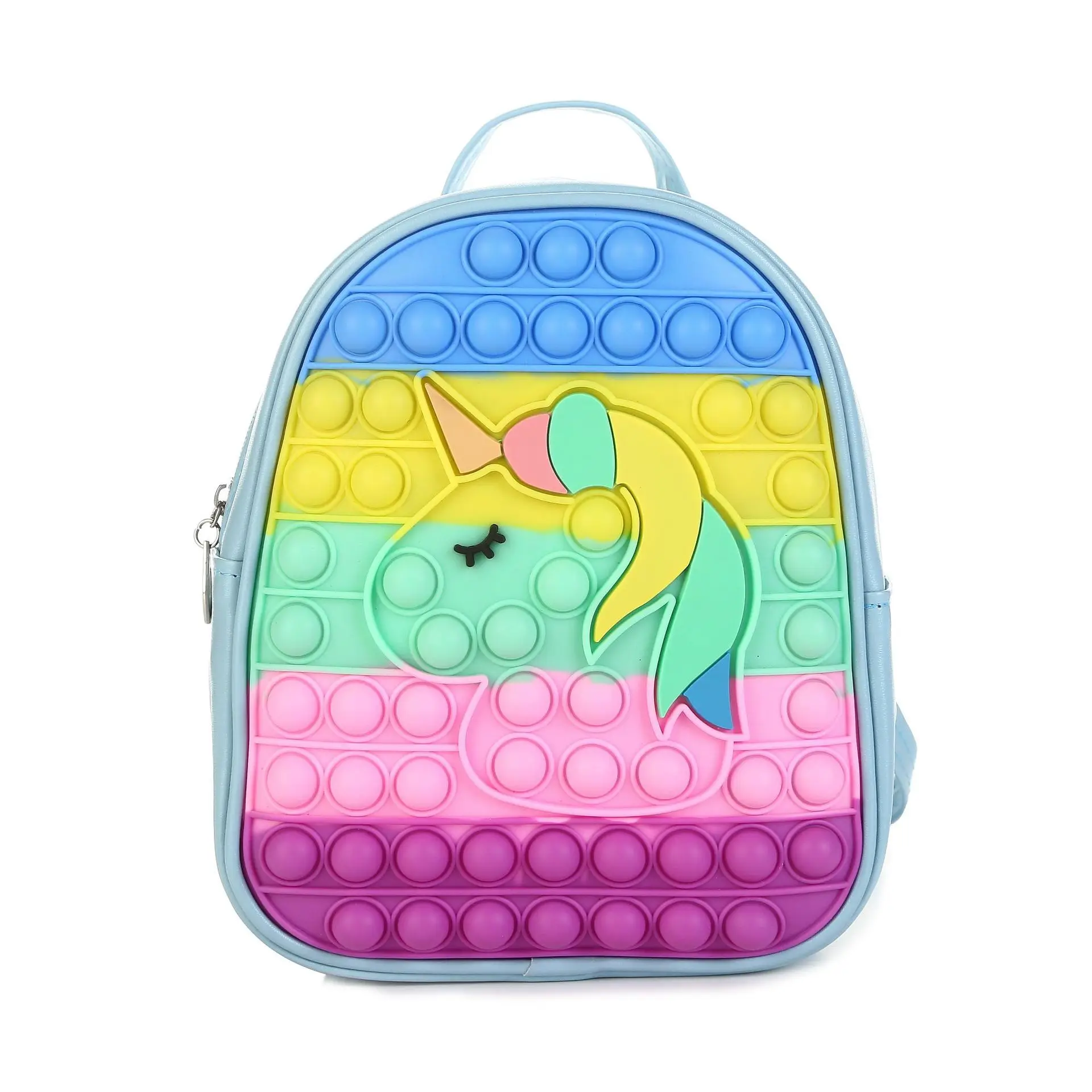 2022 yeni Mini dekompresyon oyuncak silikon kabarcık çocuk çantası okul sırt çantası seyahat sırt çantası su geçirmez renk Unicorn okul çantası