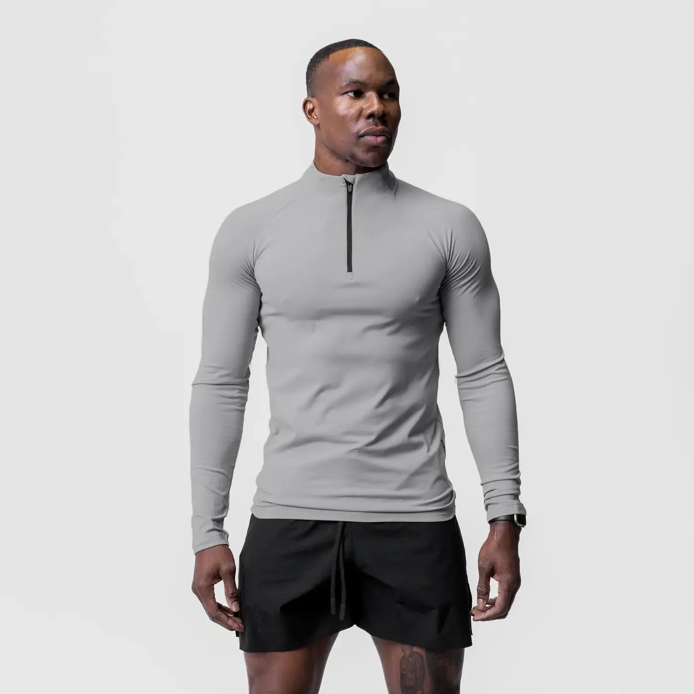 Custom Blank Skiing Running Slim Fit 1/4 Quarter Zip Pullover UnderShirt Compression Gym Sport Jersey Long Sleeve T-shirt for M