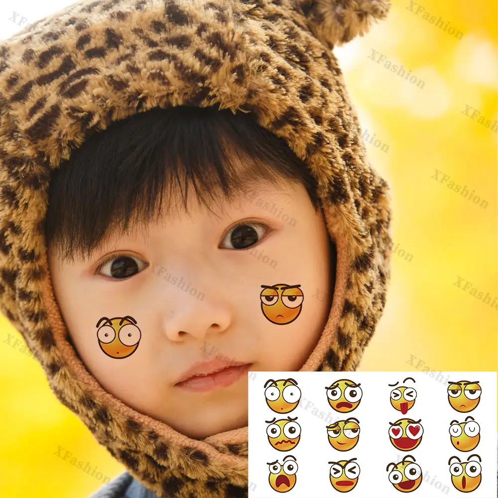 3.1x6.1 pollici 8 fogli divertenti Emoticon tatuaggio temporaneo adesivi per il corpo per bambini bambini adulti con cacca cuore sorriso rilassato