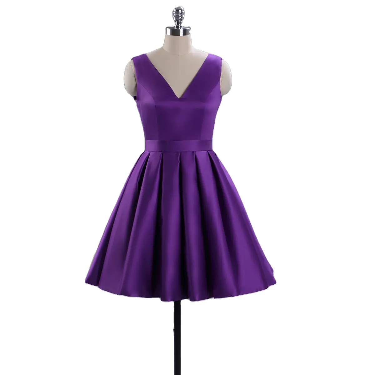 Фиолетовые атласные Короткие платья до колен с V-образным вырезом для подружек невесты платье из тюля для беременных
