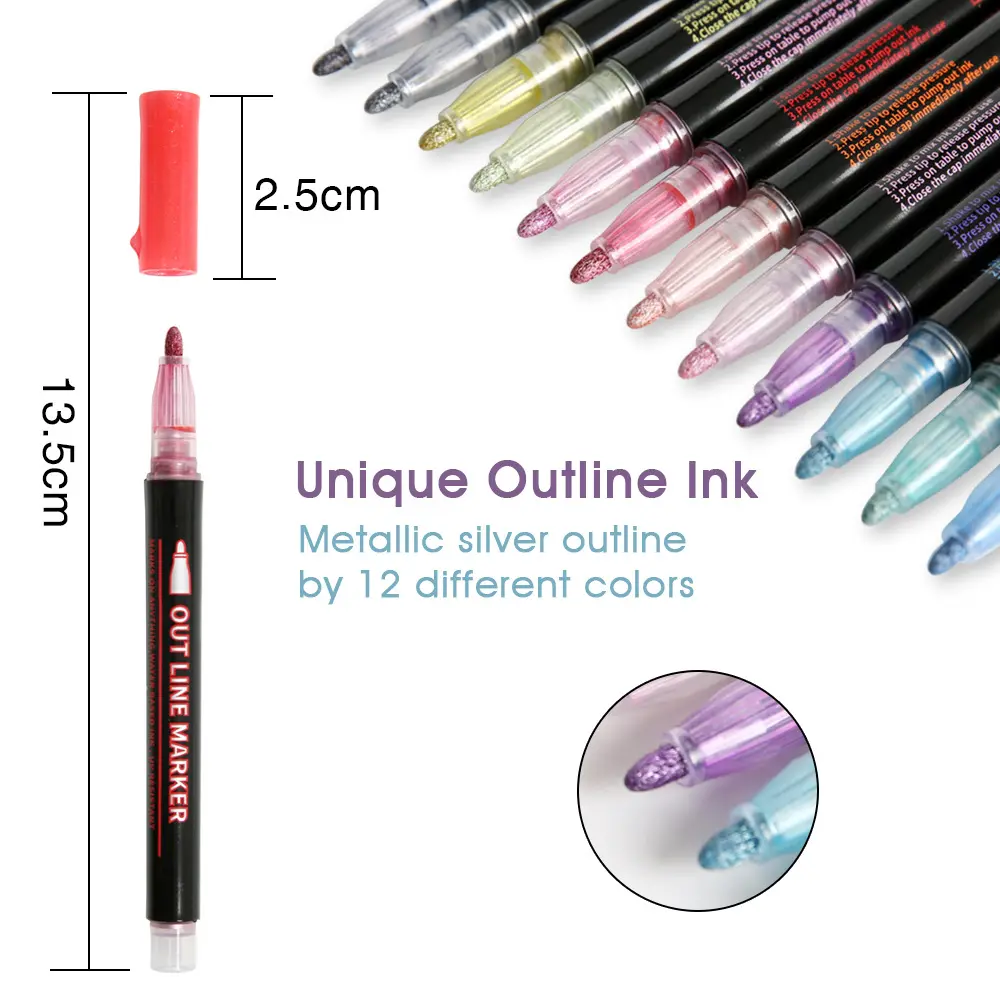 Goedkope Prijs Goede Kwaliteit Permanente Inkt Marker Pennen Met 12-Kleur Pen Overzicht Dubbele Lijn Marker Pen