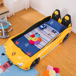 Luxury Sports Race Car <strong>Bed</strong> Children's Bedroom for Girl Boy Kid yellow Car <strong>Beds</strong> With LED Lights <strong>High</strong> <strong>Back</strong>
